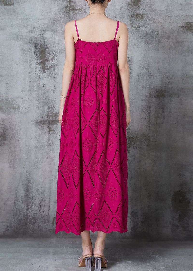 Rose Hollow Out Cotton Spaghetti Strap Dress Summer
