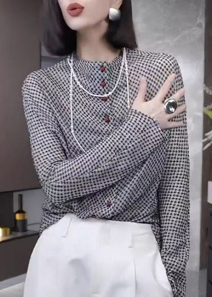 Grey Button Dot Print Cotton Top Fall
