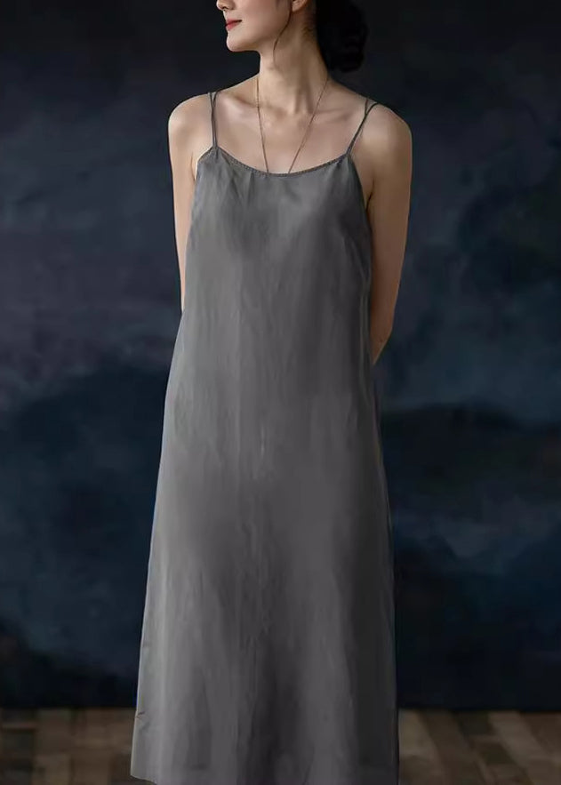 Original Design Dark Grey Cotton Spaghetti Strap Dress Summer