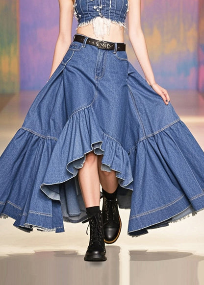 Boutique Blue Asymmetrical Exra Large Hem Denim Skirt Spring