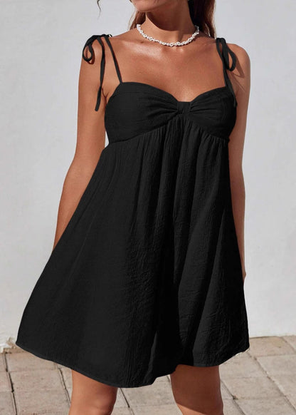 Apricot Lace Up Cotton Mini Spaghetti Strap Dress Summer