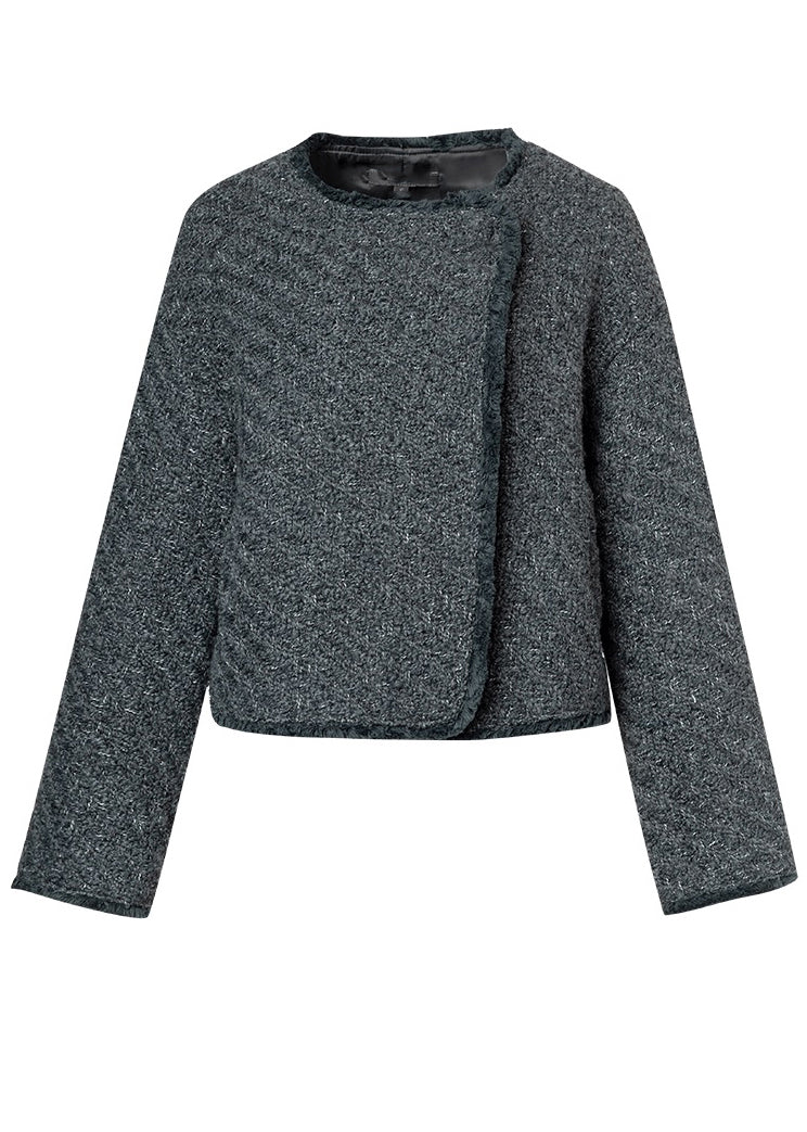 Natural Dark Grey O-neck Patchwork Cardigans Fall