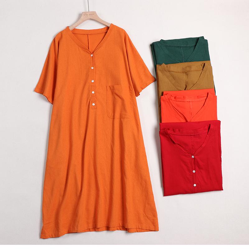 Organic Color Linen Dress for Summer