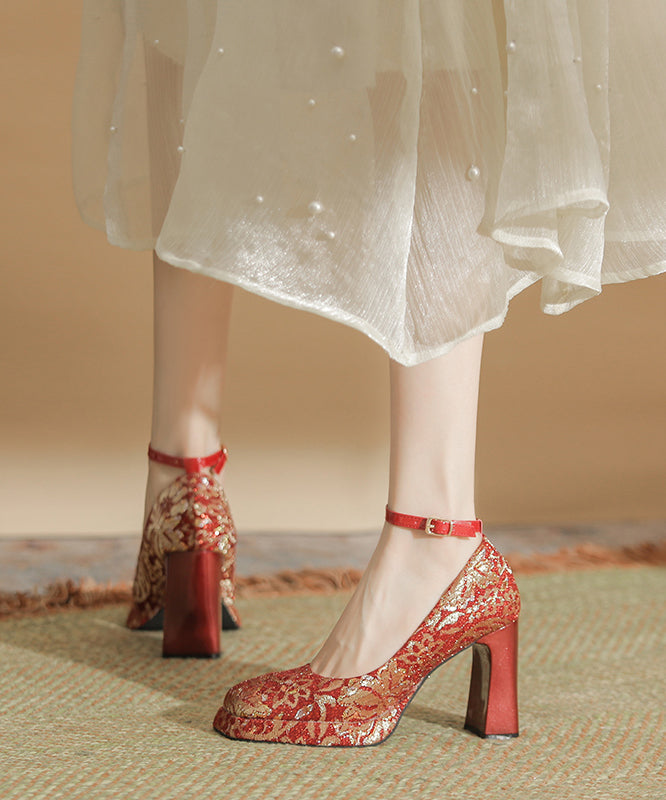 Splicing Chunky High Heels Champagne Faux Leather