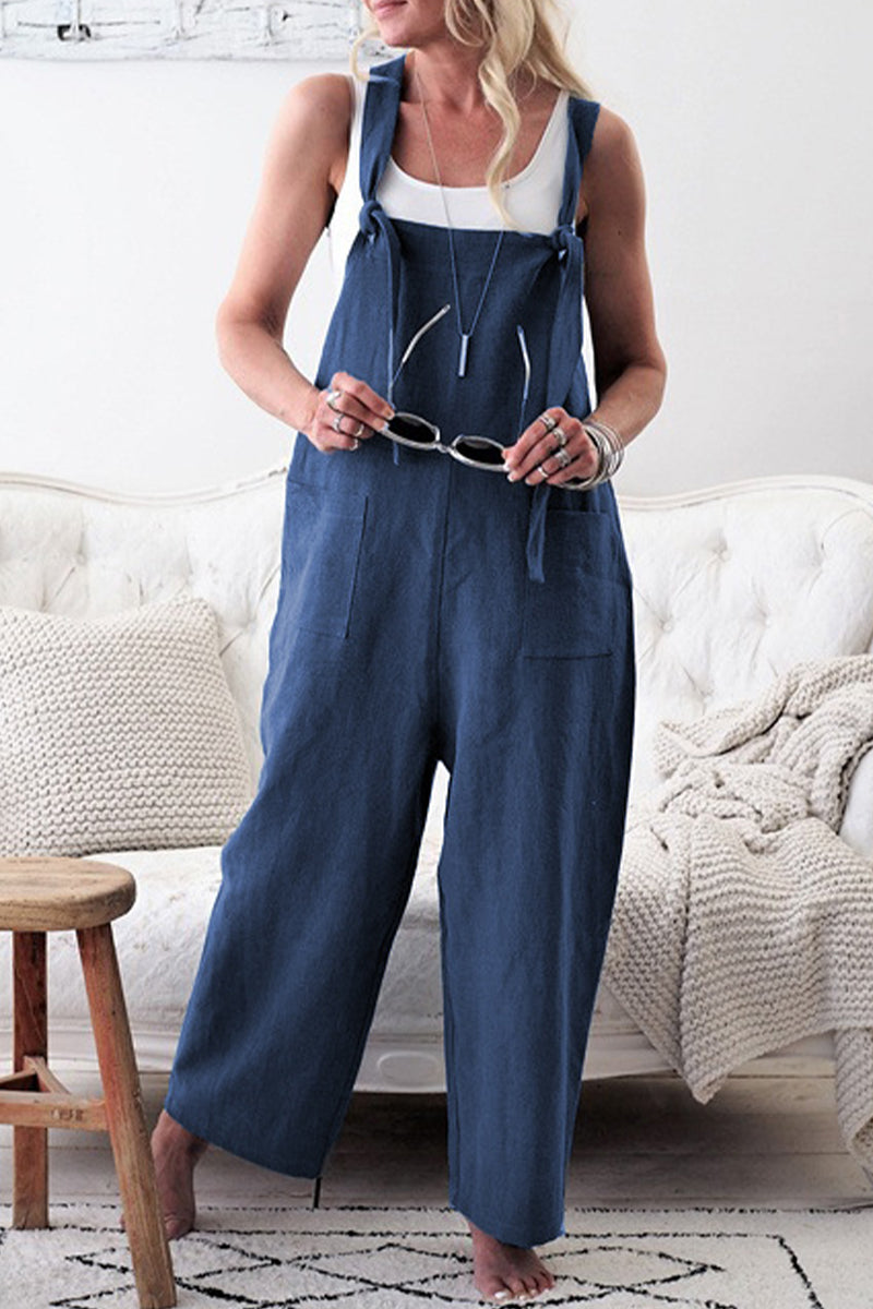 Make Old Patchwork Square Collar Loose Jumpsuits(5 Colors)