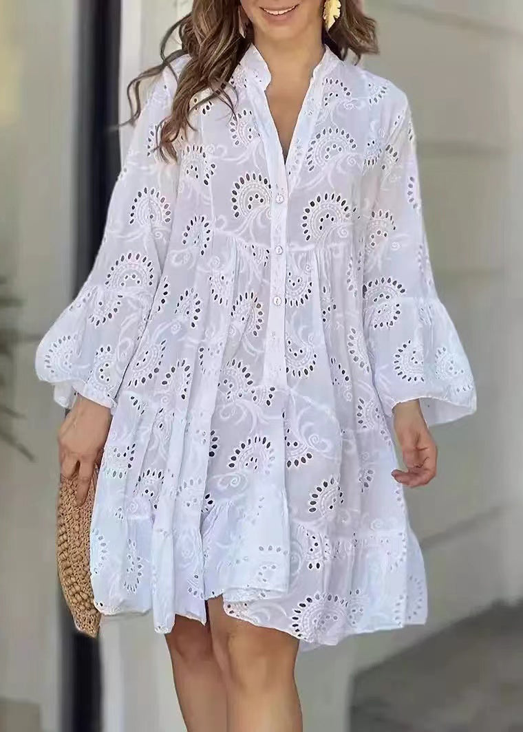 Pink Oversized Hollow Out Cotton Sun Dress Summer