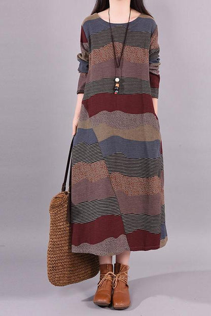 Limited Stock- Lotstrends Wavy Colorful Stripes Retro Linen Dress