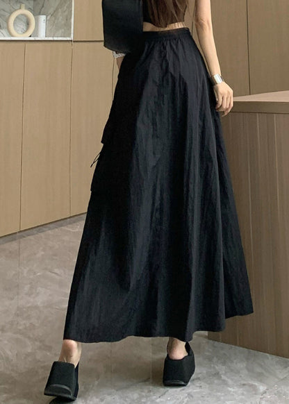 Black Pockets Drawstring High Waist Cotton Skirts Summer