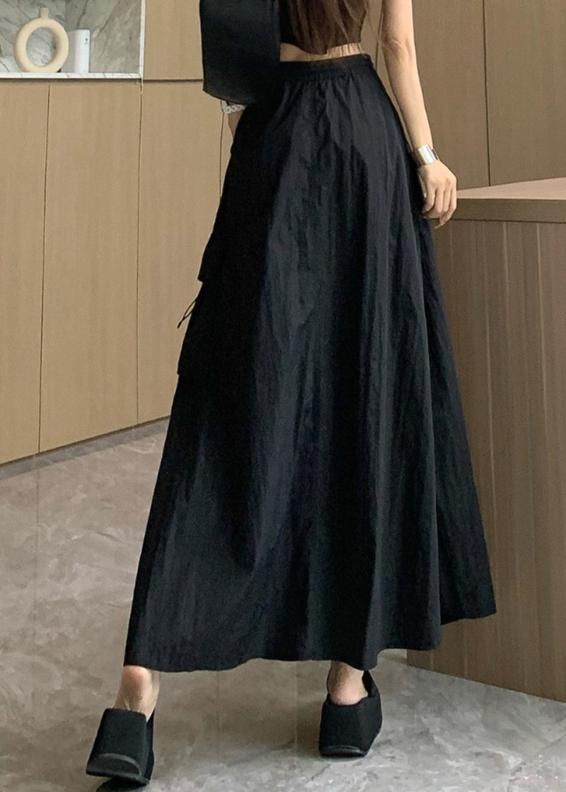 Black Pockets Drawstring High Waist Cotton Skirts Summer