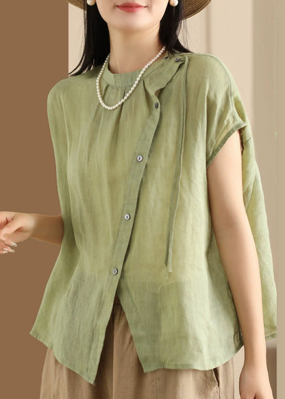 Fine Green O-neck Patchwork Top Short Sleeve