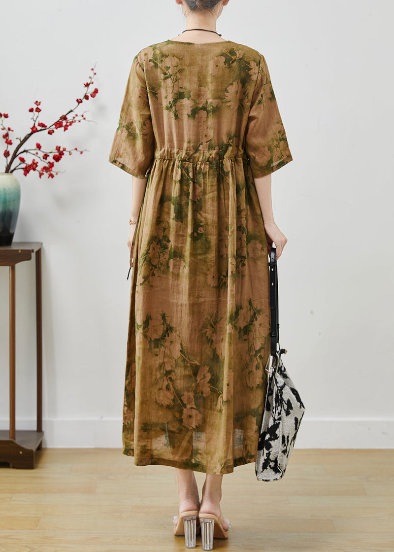 Cinched Print Cotton Long Dress Summer