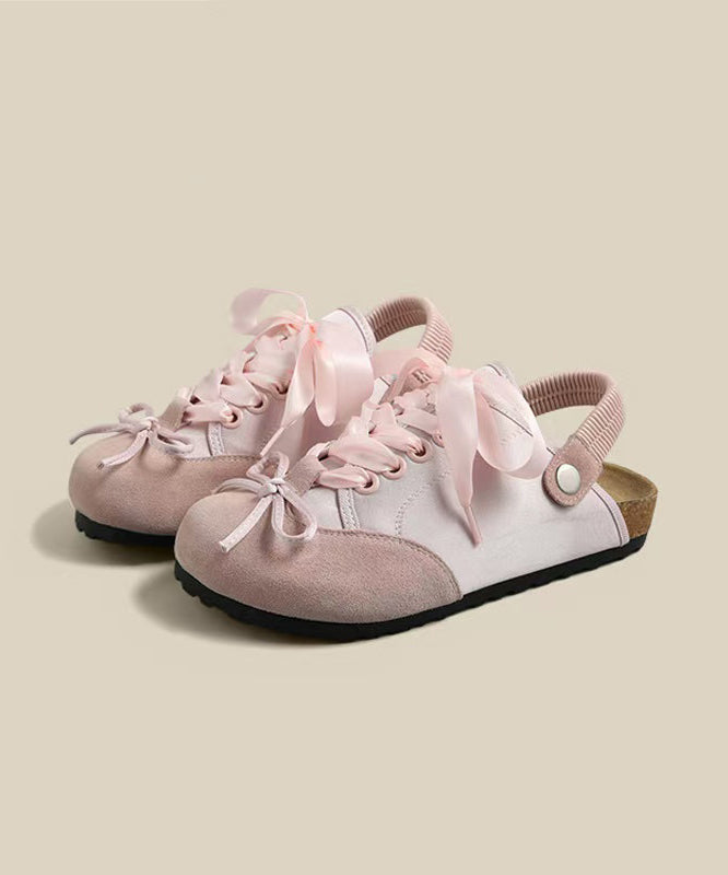 Style Pink Bow Lace Up Splicing Platform Flats