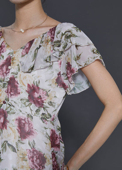 Diy Apricot Ruffled Print Chiffon Dresses Summer