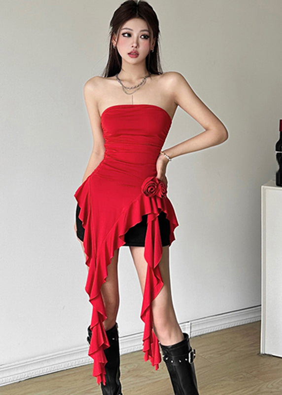 White Cold Shoulder Asymmetrical Ruffled Top Summer