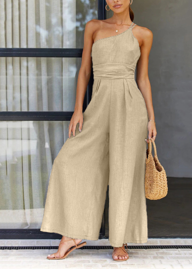 Stylish Green Cold Shoulder Backless Cotton Jumpsuit Summer