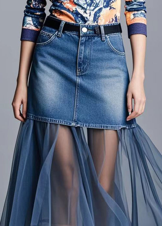 Navy Silm Fit Patchwork Denim Holiday Skirts Spring