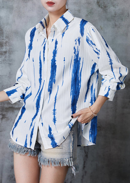 Diy Blue Tie Dye Wrinkled Cotton Shirts Summer