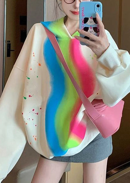 Apricot Hooded Tie Dye Cotton Sweatshirts Spring
