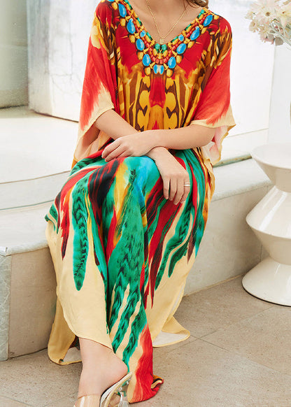 Boutique V Neck Print Side Open Cotton Maxi Dresses Summer