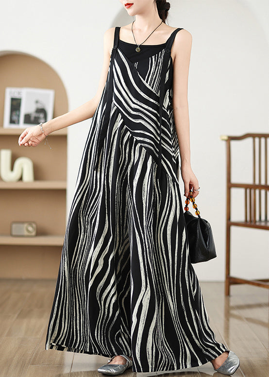 Black Oversized Zebra Pattern Jumpsuits Summer