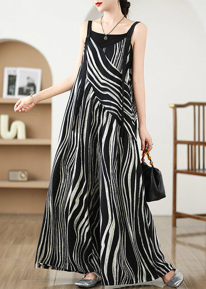 Black Oversized Zebra Pattern Jumpsuits Summer