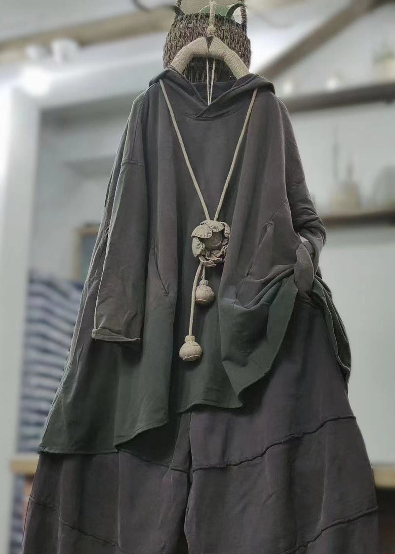 Grey Hooded Cozy Cotton Sweatshirt Long Sleeve