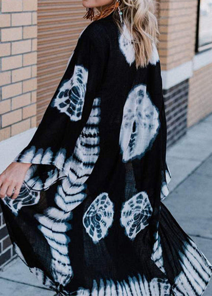 Black V Neck Tie Dye Chiffon Cardigan Summer
