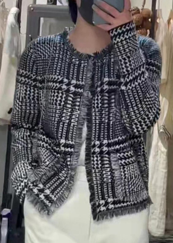 French Light Camel O-neck Tassel Woolen Cardigan Fall