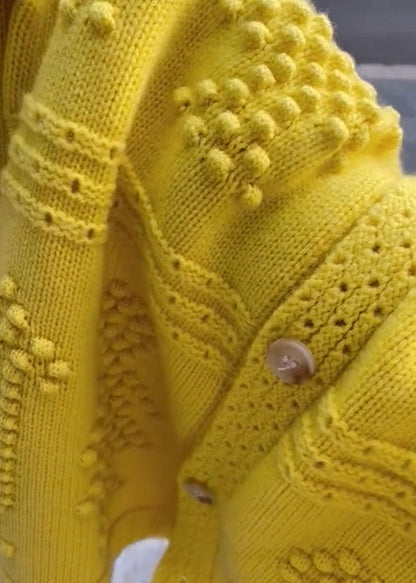 Yellow O Neck Button Knit Sweaters Coat Fall