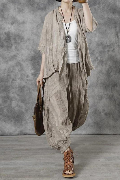 Linen Pleated Elastic Waist Pocket Lantern Pants