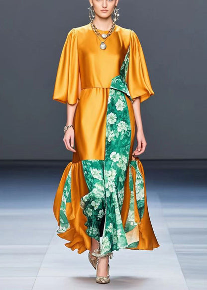Organic Apricot Asymmetrical Patchwork Silk Holiday Dress Summer