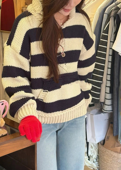 Red Oversized Striped Knit Sweaters Winter