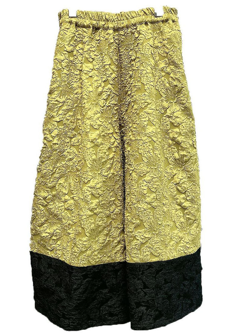Yellow Pockets Jacquard Patchwork Silk Wide Leg Pants Spring