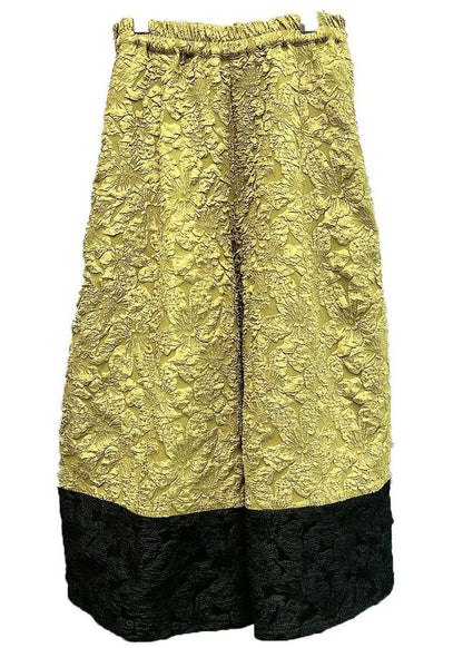 Yellow Pockets Jacquard Patchwork Silk Wide Leg Pants Spring