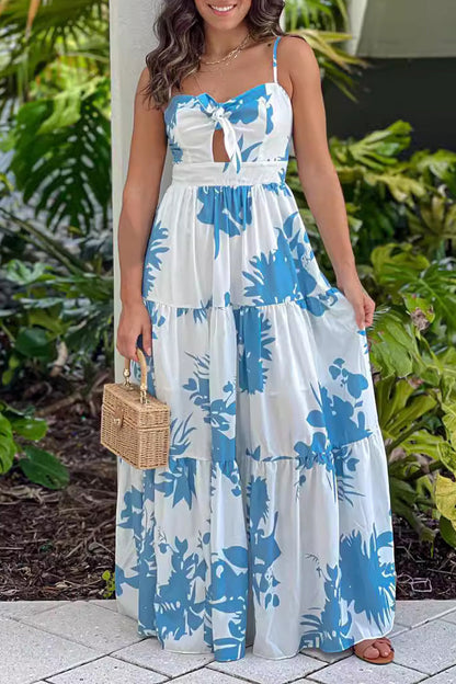 Print With Bow V Neck Printed Dresses