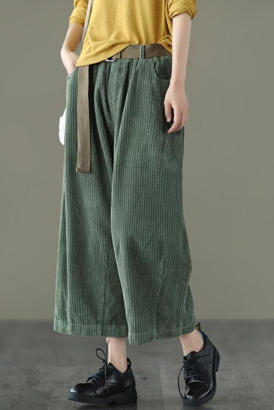 Limited Stock- Loose Pocket Corduroy Handmade Pants With Belt