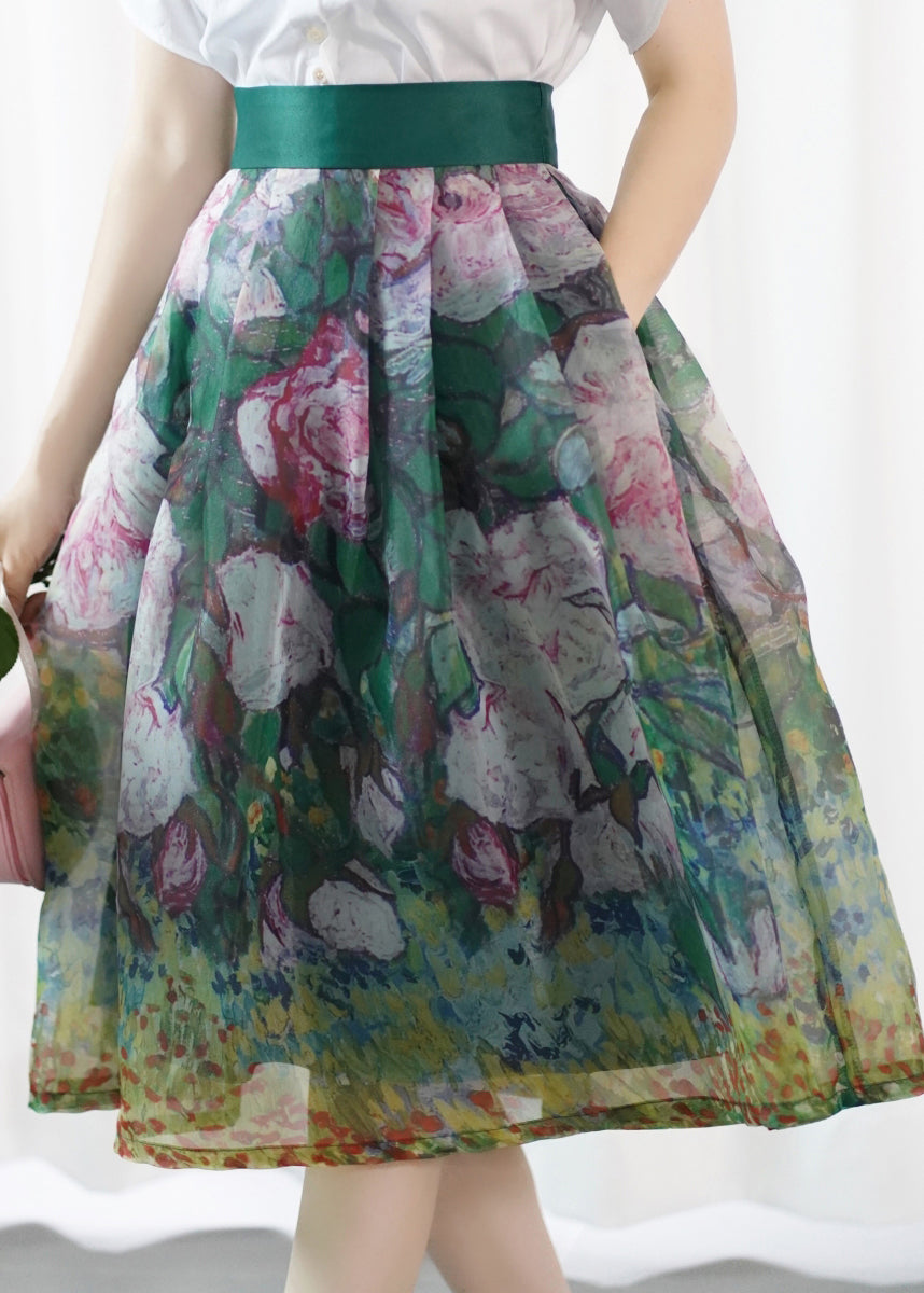 Original Design Print Silk Cotton a Line Skirt Summer
