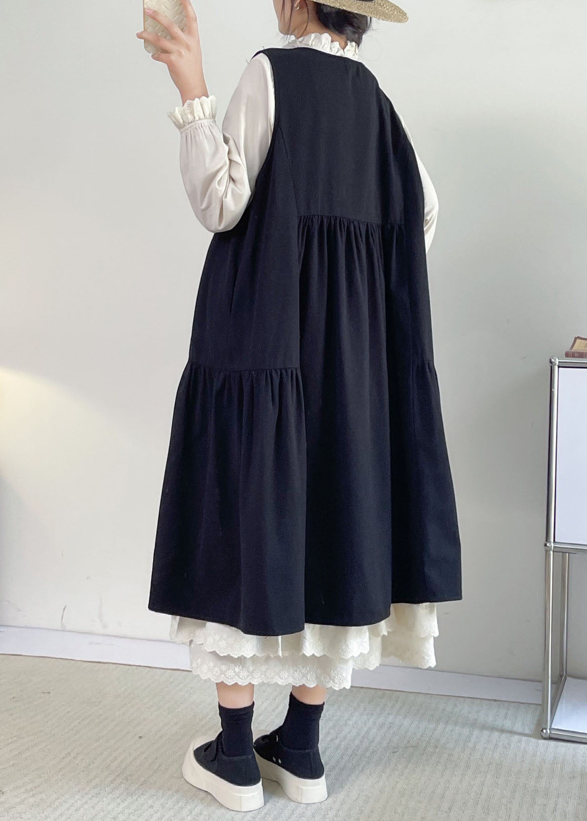 French Khaki O-neck Lace Patchwork Long Dress Sleeveless