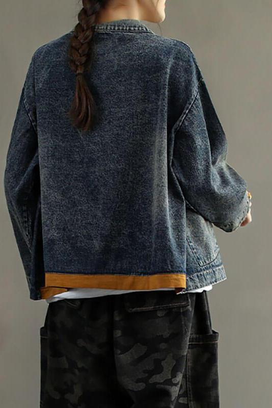 Retro Denim Pocket Spliced Jacket