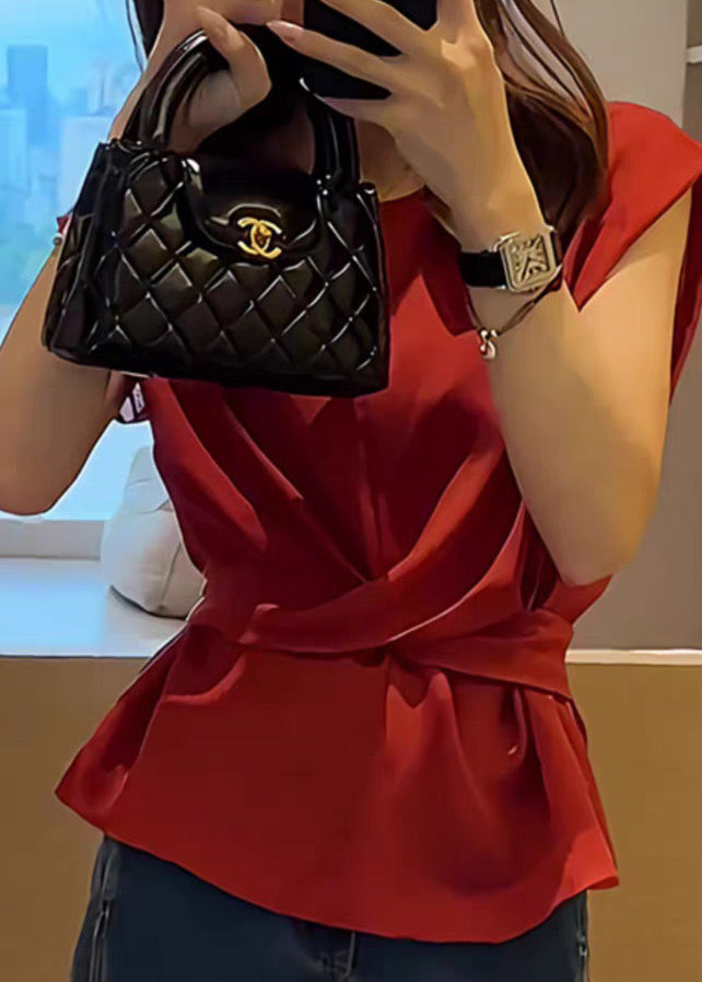 French Red Tie Waist Top Sleeveless