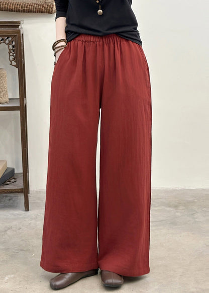 Fitted Red Oversized Pockets Linen Straight Pants Summer