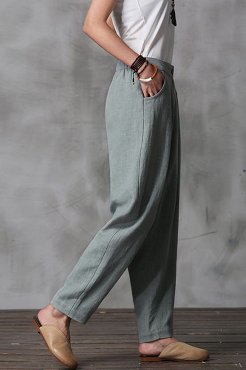 Long Cotton Linen Pencil Pants Loose Turnip Pants
