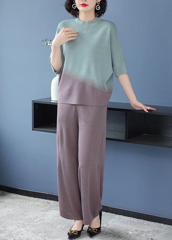 Classy Navy Tops and Pants Ice Silk Two Pieces Set Spring