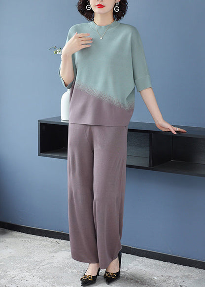 Classy Navy Tops and Pants Ice Silk Two Pieces Set Spring
