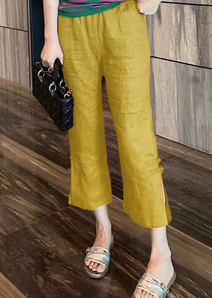 New Rose Side Open Cotton Crop Pants Summer