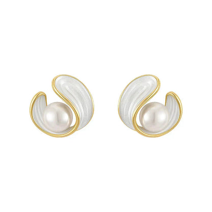 White Opal Earrings With Pearls in Gold