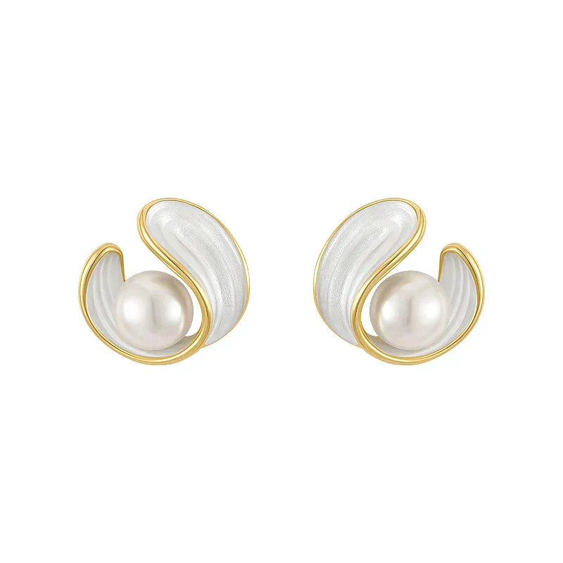 White Opal Earrings With Pearls in Gold