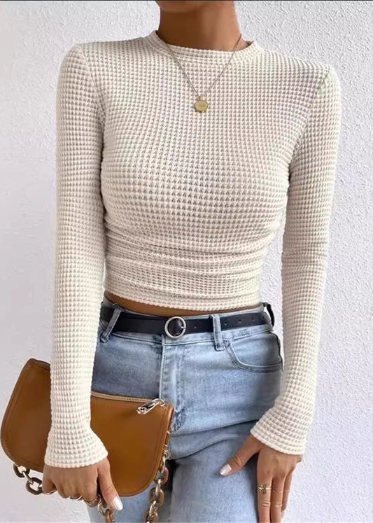 Versatile Apricot O-neck Slim Fit Cotton T Shirt Spring