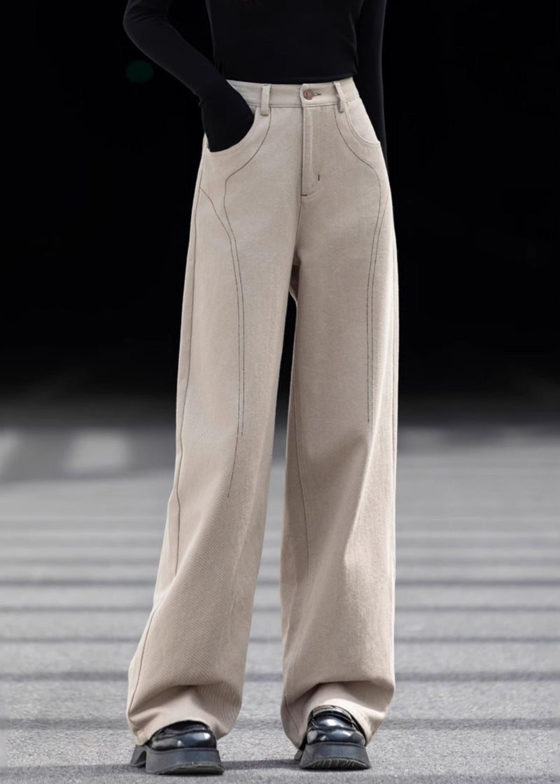 Beige Oversized Pockets Cotton Pants Spring