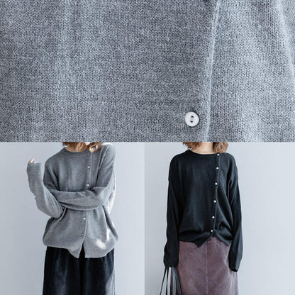 O Neck Black Knitwear Clothing Pockets Knit Blouse